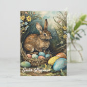 Retro Aquarellbild Osterkaninchen Feiertagskarte (Stehend Vorderseite)