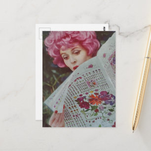 Retro-Ära der 1950er Jahre Hübsche Rosa Haare Dame Postkarte