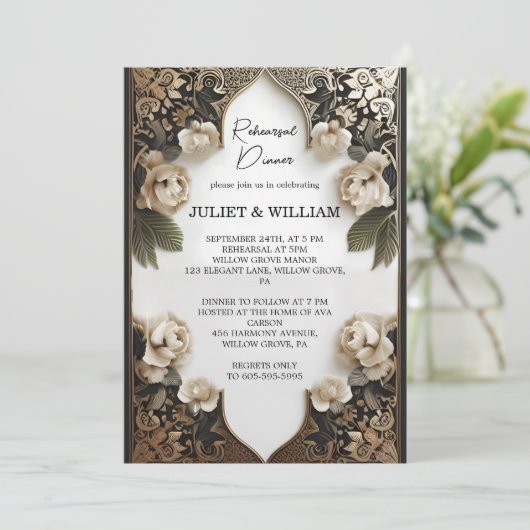 Retro Arabisch Exotic Bold Damask Probe Dinner Einladung (Stehend Vorderseite)