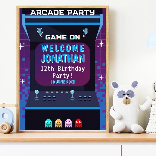 Retro Arcade Birthday | Game On Party Decor Poster
