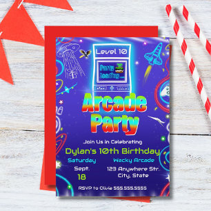 Retro-Arcade-Energie-Boost-Gaming-Geburtstagsfeier Einladung
