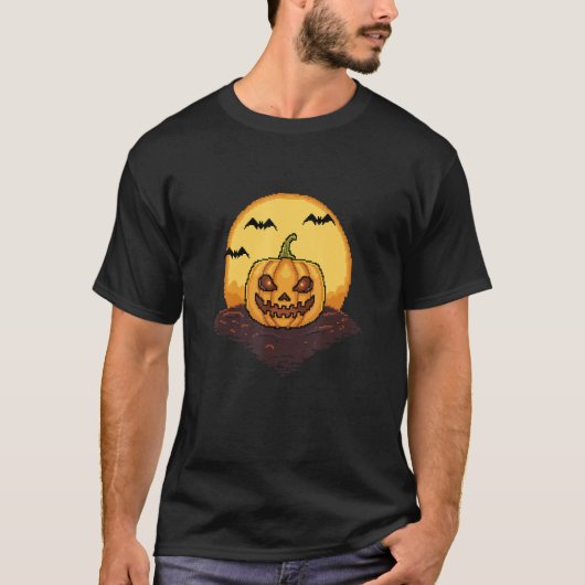 Retro Arcade Game 80er 8 Bit Halloween Pumpkin T-Shirt (Vorderseite)