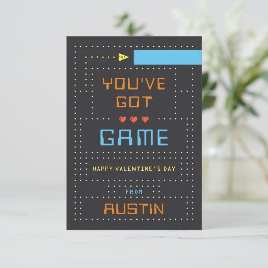 Retro Arcade Game Klasse Valentine's Day Card Einladung (Stehend Vorderseite)