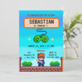 Retro Arcade Gamer Cool Video Game Gaming Birthday Einladung (Stehend Vorderseite)