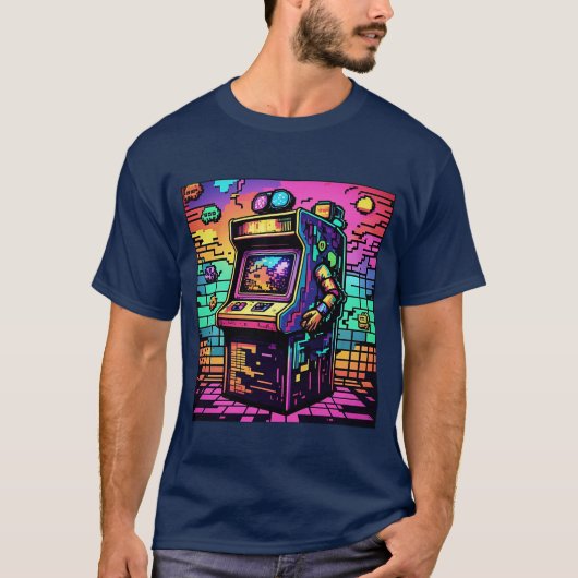 Retro Arcade Gamer T - Shirt 80er Neon Ästhetische (Vorderseite)