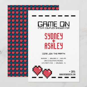 Retro-Arcade GAMER WEDD Ehepaar Dusche RED LIEBE Einladung