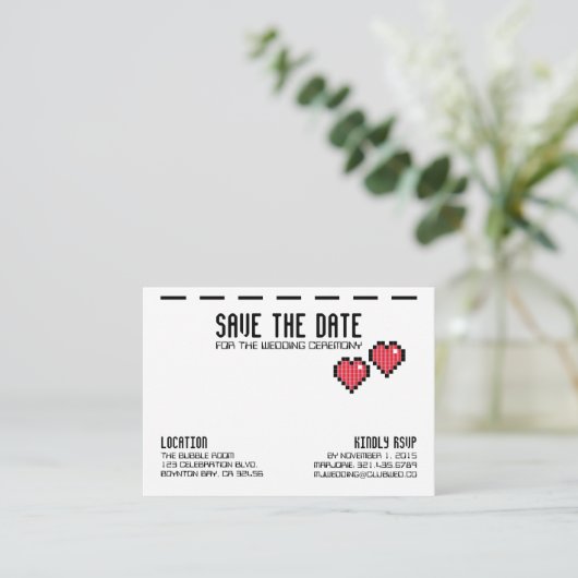 Retro-Arcade GAMER WEDD speichern Sie das Datum RE Begleitkarte (Stehend Vorderseite)