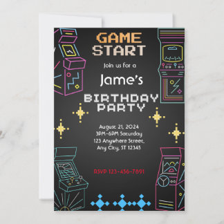 Retro Arcade Games Party Geburtstag Einladung