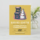 Retro-Arcade-Hochzeit Save The Date (Stehend Vorderseite)