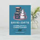 Retro-Arcade-Hochzeit Save The Date (Stehend Vorderseite)