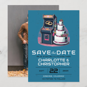 Retro-Arcade-Hochzeit Save The Date