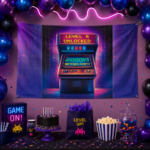 Retro-Arcade-Level-Up-Geburtstagsbanner Banner