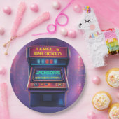 Retro-Arcade-Level-Up-Geburtstagspapierplatten Pappteller (Party)