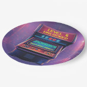 Retro-Arcade-Level-Up-Geburtstagspapierplatten Pappteller (Schrägansicht)