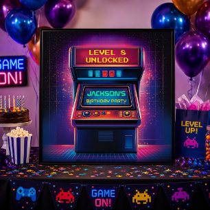 Retro-Arcade-Level-Up-Geburtstagsposter Poster