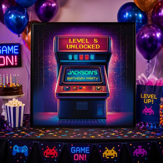 Retro-Arcade-Level-Up-Geburtstagsposter Poster