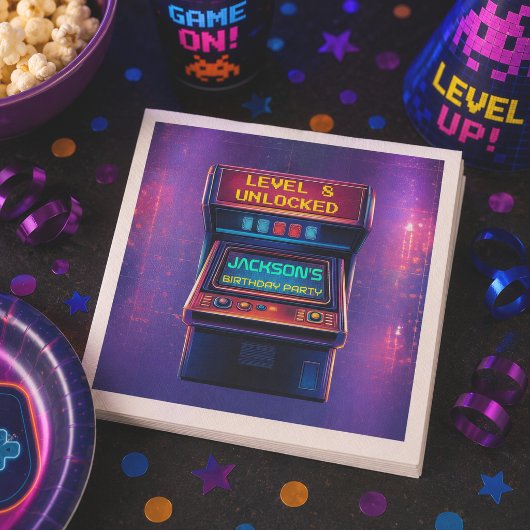 Retro-Arcade-Level-Up-Geburtstagsservietten Serviette