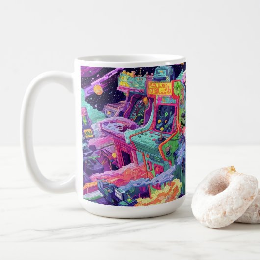 Retro Arcade Machines in Space Kaffeetasse (Mit Donut)