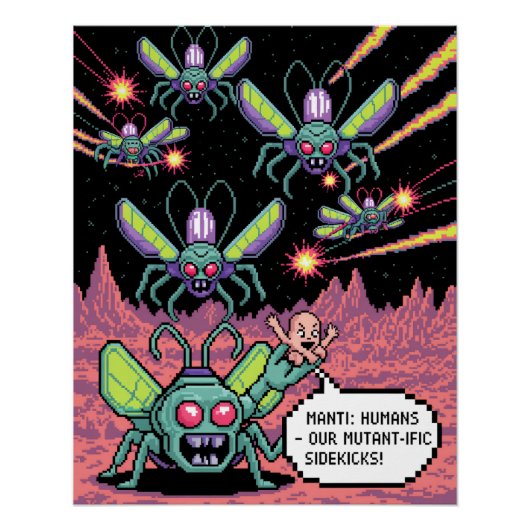 Retro Arcade Manti Aliens Pixel Art - Funny Defend Poster (Vorderseite)