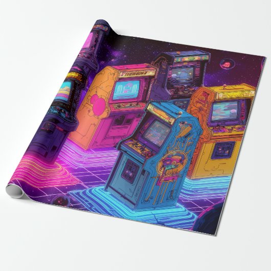 Retro-Arcade-Maschinen Geschenkpapier (Ungerollt)