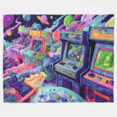 Retro-Arcade-Maschinen im Weltraum Fleecedecke (Vorderseite (Horizontal))