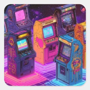 Retro-Arcade-Maschinen Quadratischer Aufkleber