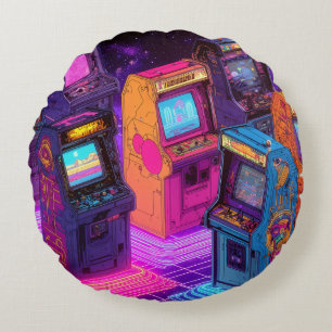 Retro-Arcade-Maschinen Rundes Kissen