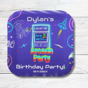 Retro-Arcade-Party zum Geburtstag mit Power-Up Pappteller