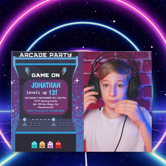 Retro Arcade Photo Birthday Boy | Game On Party Einladung