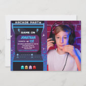 Retro Arcade Photo Birthday Boy | Game On Party Einladung (Vorderseite)