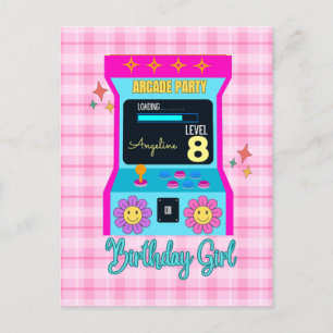 Retro-Arcade-Spiel Geburtstagsfeier Blau Pink Postkarte