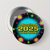 Retro Arcade Style "I Survived 2025 - Hello 2026!" Button (Vorne & Hinten)
