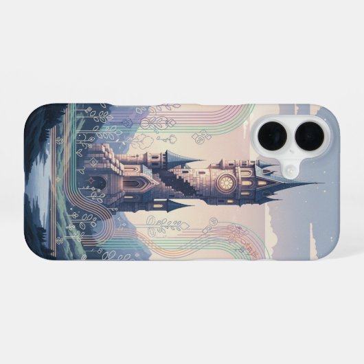 Retro Arcade-Style Wizard Tower iPhone 16 Hülle (Rückseite (Horizontal))