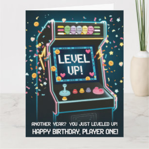 Retro Arcade-Themed Geburtstag - "Level Up!" Gamer Karte