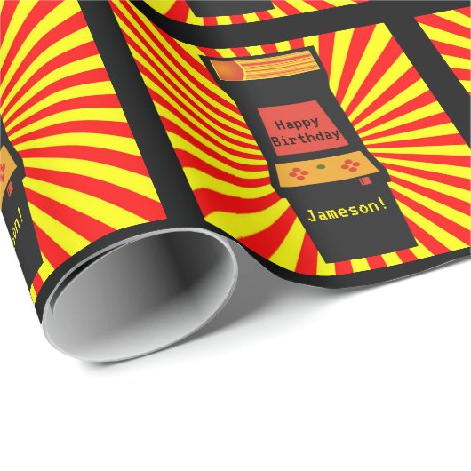 Retro Arcade-Videospiel-personalisierter Geschenkpapier (Rolleneckpunkt)