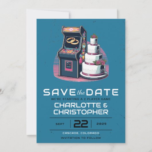 Retro Arcade Wedding Save The Date (Vorderseite)