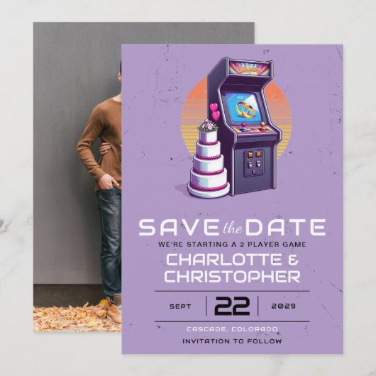 Retro Arcade Wedding Save The Date (Vorne/Hinten)