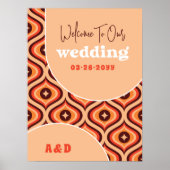 Retro Arch & 70er Pattern Groovy Wedding Willkomme Poster (Vorne)