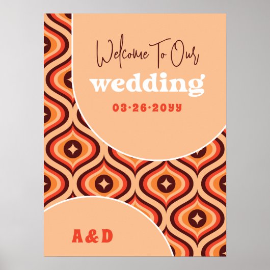 Retro Arch & 70er Pattern Groovy Wedding Willkomme Poster (Vorne)