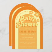 Retro Arch Baby Shower Groovy 70er Orange Yellow Einladung (Vorne/Hinten)