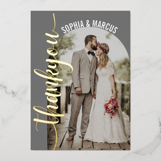 Retro Arch Elegant Wedding Foto Danke Karte (Vorderseite)