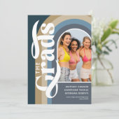 Retro Arch Foto 2025 Blue Joint Graduation Party Einladung (Stehend Vorderseite)