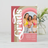 Retro Arch Foto 2025 Pink Joint Graduation Party Einladung (Stehend Vorderseite)