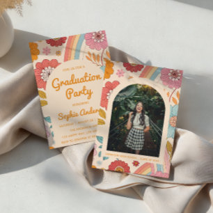 Retro Arch Foto Florale Regenbogen Abiturparty Einladung