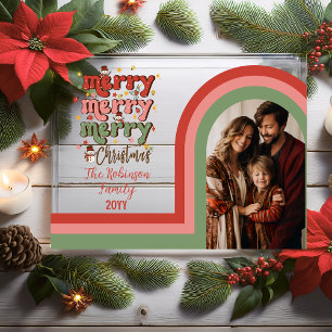 Retro Arch Frohe Weihnachtsfamilie Foto Acryleinladungen