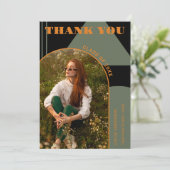 Retro Arch Green & Orange 2 Foto Abschluss Dankeskarte (Stehend Vorderseite)