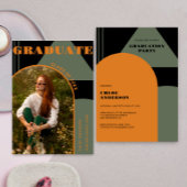 Retro Arch Green & Orange Foto Abschluss Einladung
