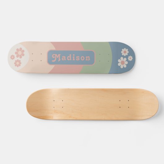 Retro Arch Pastel Daisy Name Skateboard (Horizontal)