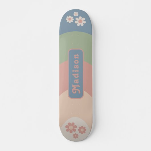 Retro Arch Pastel Daisy Name Skateboard (Vorne)