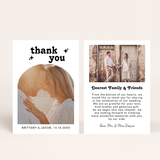 Retro Arch Photo Message Wedding Dankeskarte